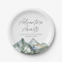 Adventure Awaits Mountain Boy Baby shower Papieren Bordje