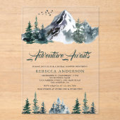 Adventure Awaits Mountain Forest Bridal Shower Acryl Uitnodigingen (Voorkant)