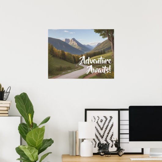 Adventure Awaits Mountain Giclée Art Poster Print (Thuiskantoor)
