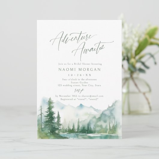 Adventure Awaits Mountain Rustic Bridal Shower Kaart (Staand voorkant)