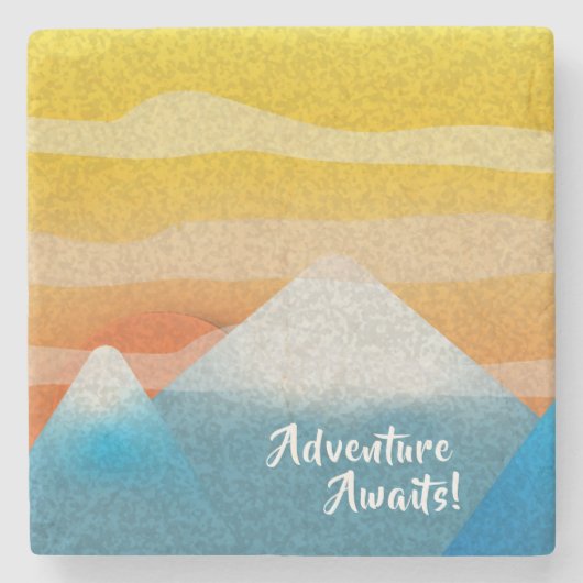Adventure Awaits Mountain Sunset Stenen Onderzetter (Voorkant)
