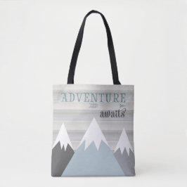 Adventure Awaits Mountain Wooden Tote Bag