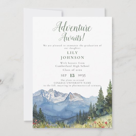 Adventure Awaits Mountains Afstuderen aangekondigd Kaart (Voorkant)
