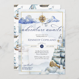 Adventure Awaits - Nautical Dream Ship Baby shower Kaart