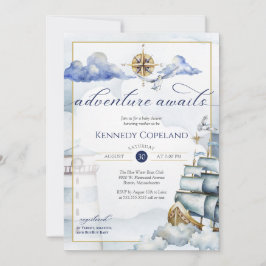 Adventure Awaits - Nautical Dream Ship Baby shower Kaart
