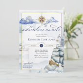 Adventure Awaits - Nautical Dream Ship Baby shower Kaart (Staand voorkant)