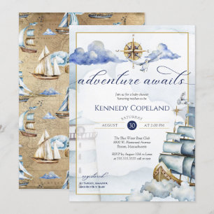 Adventure Awaits - Nautical Dream Ship Baby shower Kaart