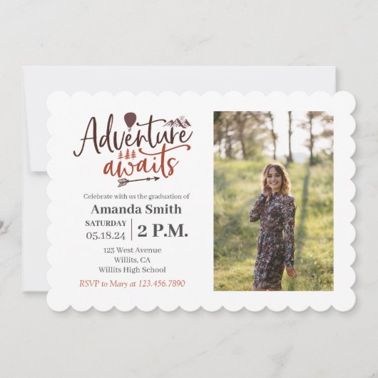 "Adventure Awaits" Outdoor Afstuderen Foto Kaart (Voorkant)