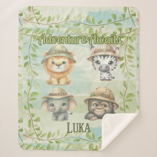 Adventure Awaits Personalize Safari Woodlands Baby Sherpa Deken (Voorkant)