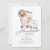 Adventure Awaits Pink Suitcase Girl Baby shower Kaart (Voorkant)