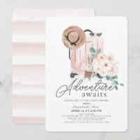 Adventure Awaits Pink Suitcase Girl Baby shower