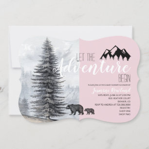 Adventure Awaits Pink Woodland Beren Baby shower Kaart