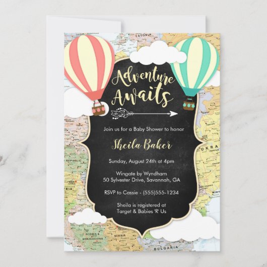 Adventure Awaits Reizen Baby shower Uitnodiging (Voorkant)