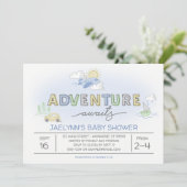 Adventure Awaits Reizen Baby shower Uitnodiging (Staand voorkant)