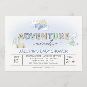 Adventure Awaits Reizen Baby shower Uitnodiging