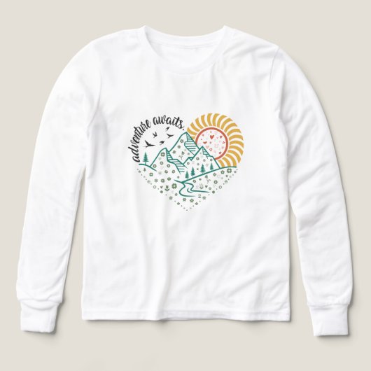 Adventure Awaits – Retro Mountain & Sun Nature (Voorkant)