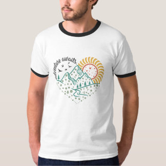 Adventure Awaits – Retro Mountain & Sun Nature T-shirt