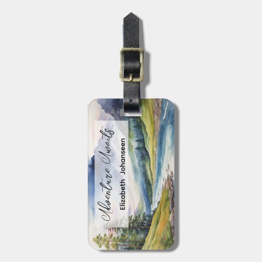 Adventure Awaits River Camping Waterverf Reizen Bagagelabel (Voorkant verticaal)