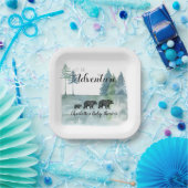Adventure Awaits Rustic Beren Baby shower Papieren Bordje (Feest)