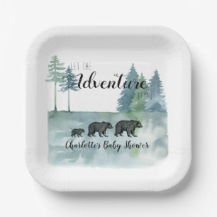 Adventure Awaits Rustic Beren Baby shower Papieren Bordje