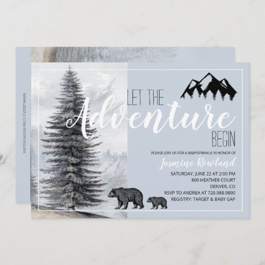 Adventure Awaits Rustic Beren Baby Sprinkle Kaart (Voorkant / Achterkant)