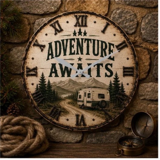 Adventure Awaits Rustic Camper Camping Mountain Grote Klok