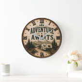 Adventure Awaits Rustic Camper Camping Mountain Grote Klok (Huis)