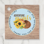 Adventure Awaits Rustic Sunflower Baby shower Bedankjes Labels (Voorkant)