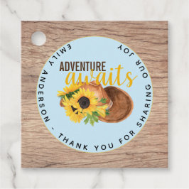 Adventure Awaits Rustic Sunflower Baby shower Bedankjes Labels
