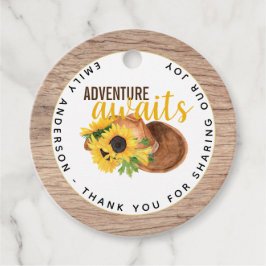 Adventure Awaits Rustic Sunflower Baby shower Bedankjes Labels