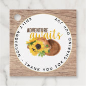 Adventure Awaits Rustic Sunflower Baby shower Bedankjes Labels (Voorkant)