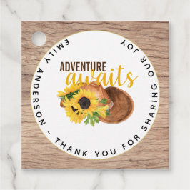 Adventure Awaits Rustic Sunflower Baby shower Bedankjes Labels