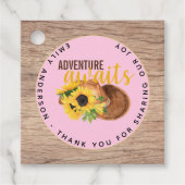 Adventure Awaits Rustic Sunflower Baby shower Bedankjes Labels (Voorkant)