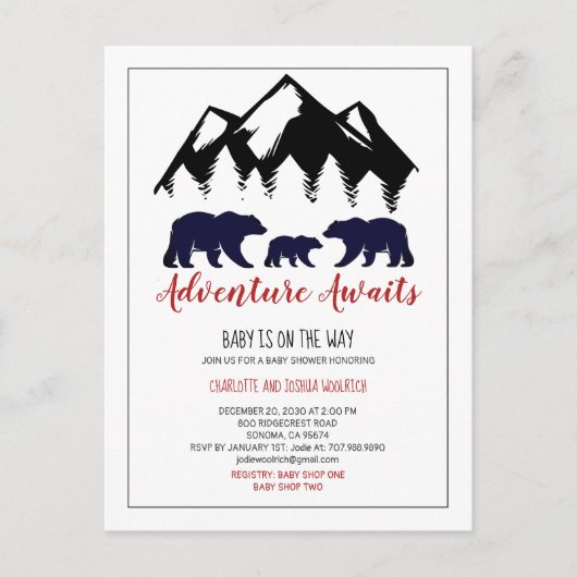 Adventure Awaits Rustic Woodland Beer Baby shower Briefkaart (Voorkant)