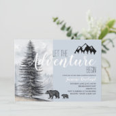 Adventure Awaits Rustic Woodland Beer Baby shower Kaart (Staand voorkant)