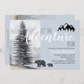 Adventure Awaits Rustic Woodland Beer Baby shower Kaart (Voorkant / Achterkant)