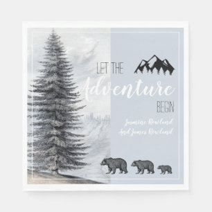 Adventure Awaits Rustic Woodland Beer Baby shower Servet