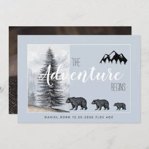 Adventure Awaits Rustic Woodland Beren Birth Aankondiging