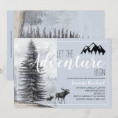 Adventure Awaits Rustic Woodland Moose Baby shower Kaart (Voorkant / Achterkant)