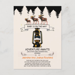Adventure Awaits Rustic Woodland Moose Uitnodiging Briefkaart