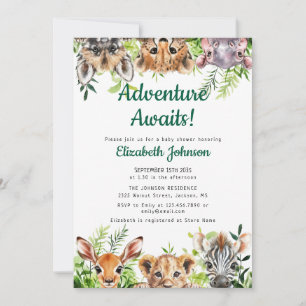 Adventure Awaits Safari Dieren Baby shower Kaart