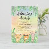 Adventure Awaits Safari Dieren Baby shower Kaart (Staand voorkant)
