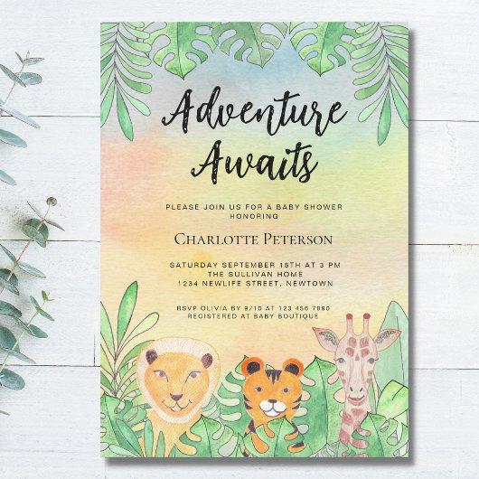 Adventure Awaits Safari Dieren Baby shower Kaart