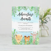 Adventure Awaits Safari Dieren Baby shower Kaart (Staand voorkant)