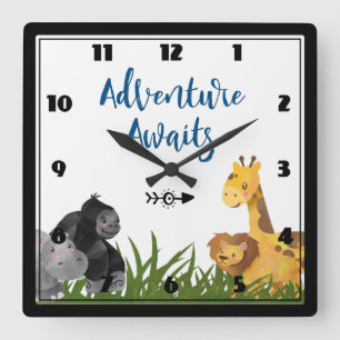 Adventure Awaits Safari Oerwoud Animals Vierkante Klok