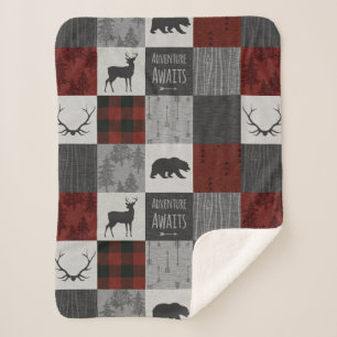 Adventure Awaits Sherpa Blanket - Rood/Grijs Sherpa Deken
