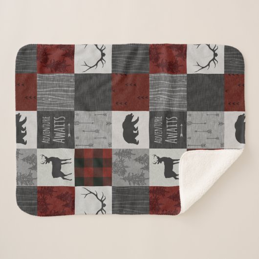 Adventure Awaits Sherpa Blanket - Rood/Grijs Sherpa Deken (Voorkant (horizontaal))
