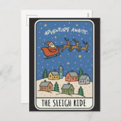 Adventure Awaits Sleigh Ride Santa Christmas Feestdagenkaart (Voorkant / Achterkant)