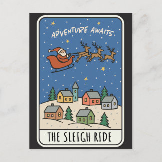 Adventure Awaits Sleigh Ride Santa Christmas Feestdagenkaart