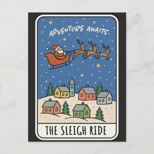 Adventure Awaits Sleigh Ride Santa Christmas Feestdagenkaart (Voorkant)